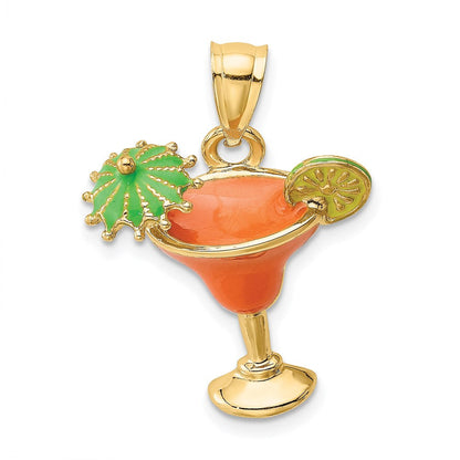 14K Gelbgold Charm „Margarita-Drink mit Schirmchen und Limette" orange emailliert