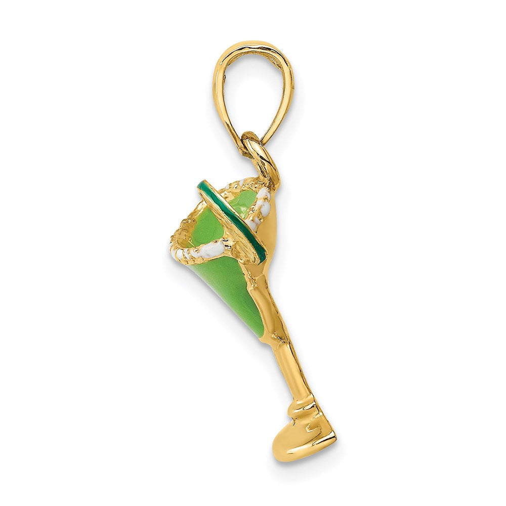 14k Gelbgold 2-D grün emaillierter Margarita-Drink-Charm mit Limette
