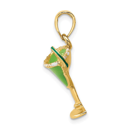 14k Gelbgold 2-D grün emaillierter Margarita-Drink-Charm mit Limette