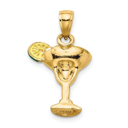 14k Gelbgold 2-D grün emaillierter Margarita-Drink-Charm mit Limette