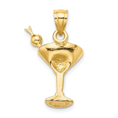 14K Gelbgold 2-D gelb emaillierter Martini-Cocktail-Charm mit Kirsche