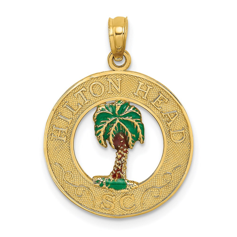 14K Gelbgold HILTON HEAD Emaillierter Palmenbaum-Charm