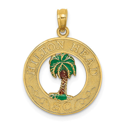 14K Gelbgold HILTON HEAD Emaillierter Palmenbaum-Charm