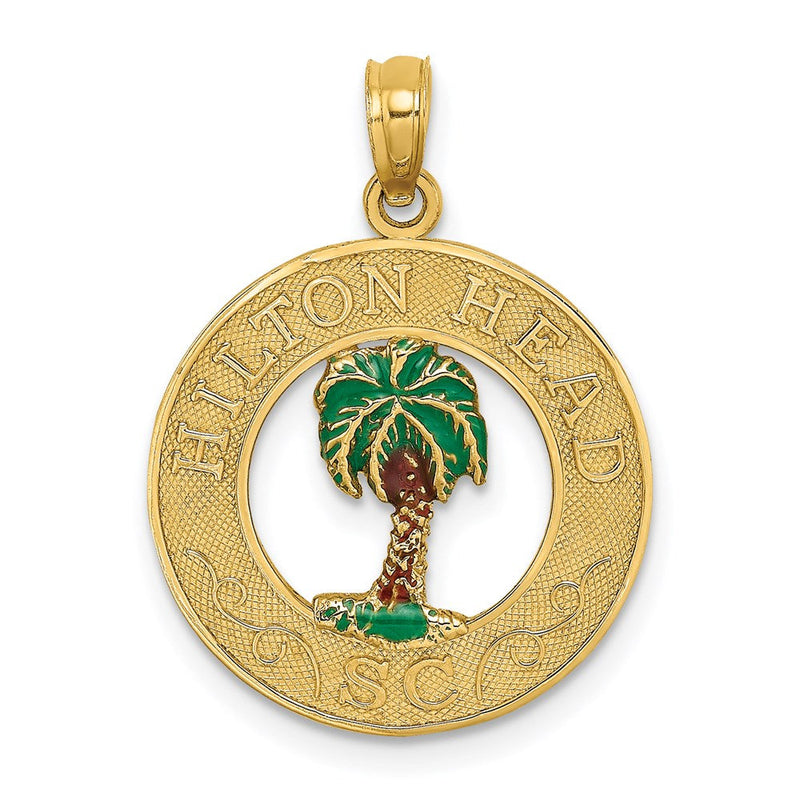 14K Gelbgold HILTON HEAD Emaillierter Palmenbaum-Charm