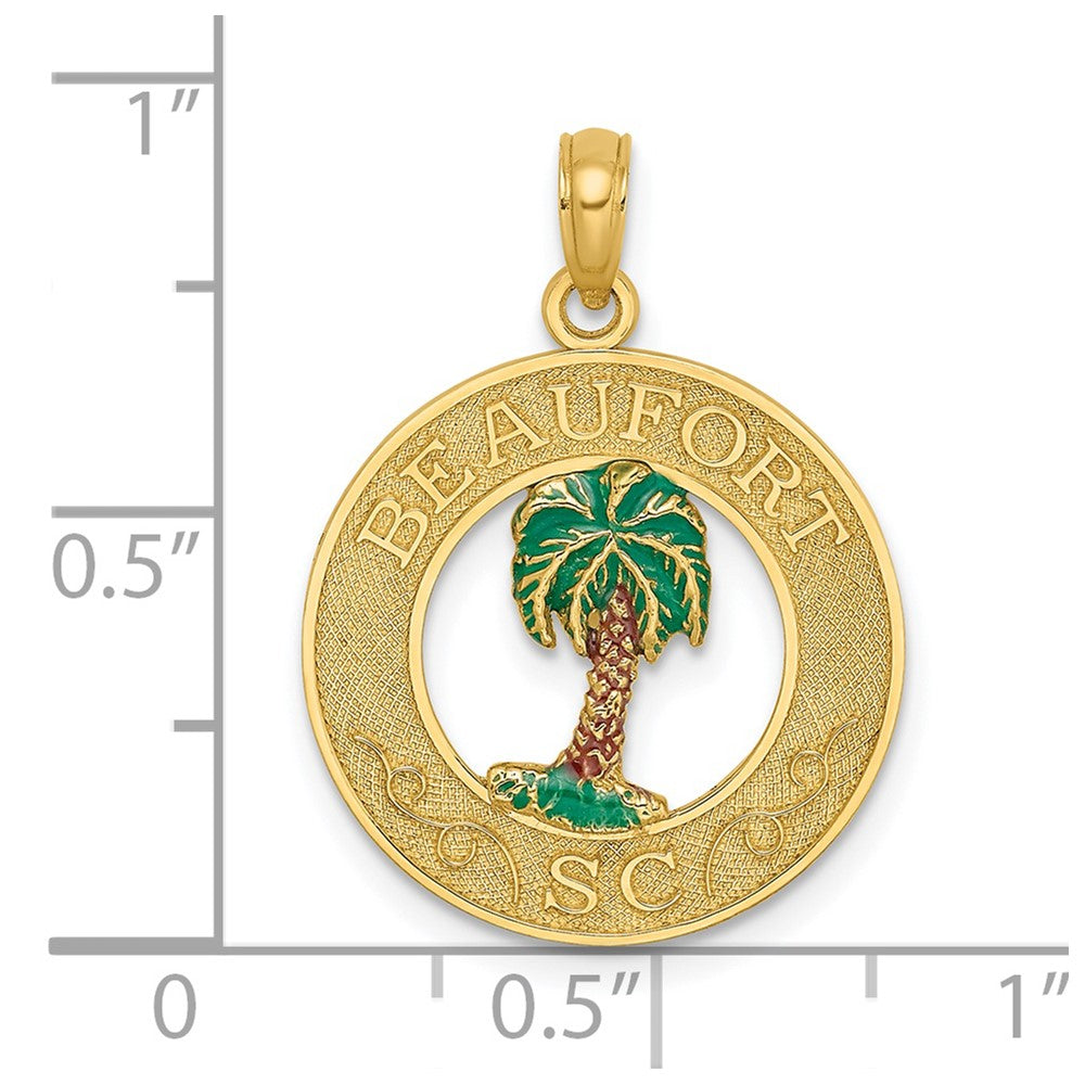14K Gelbgold BEAUFORT SC emaillierter Palmen-Charm
