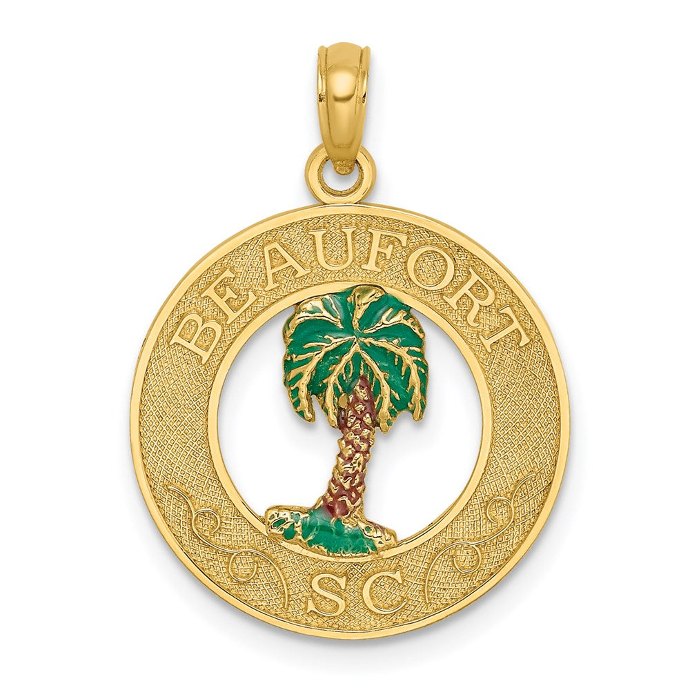 14K Gelbgold BEAUFORT SC emaillierter Palmen-Charm