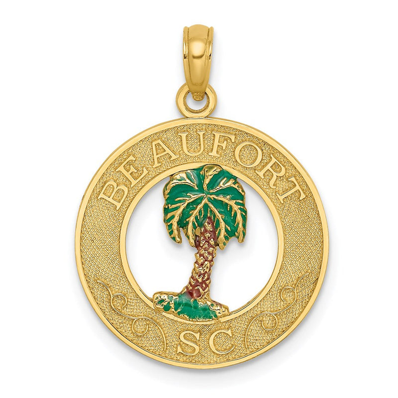 14K Gelbgold BEAUFORT SC emaillierter Palmen-Charm