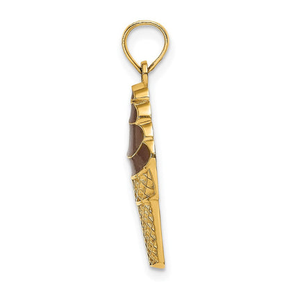 14K Gelbgold Charm „Schokoladen-Eistüte" mit brauner Emaille