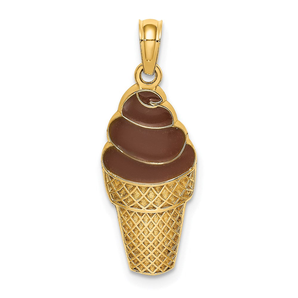 14K Gelbgold Charm „Schokoladen-Eistüte" mit brauner Emaille