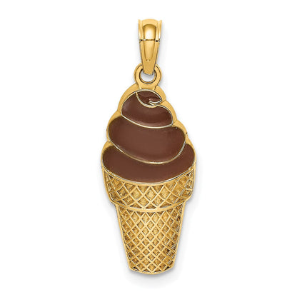 14K Gelbgold Charm „Schokoladen-Eistüte" mit brauner Emaille