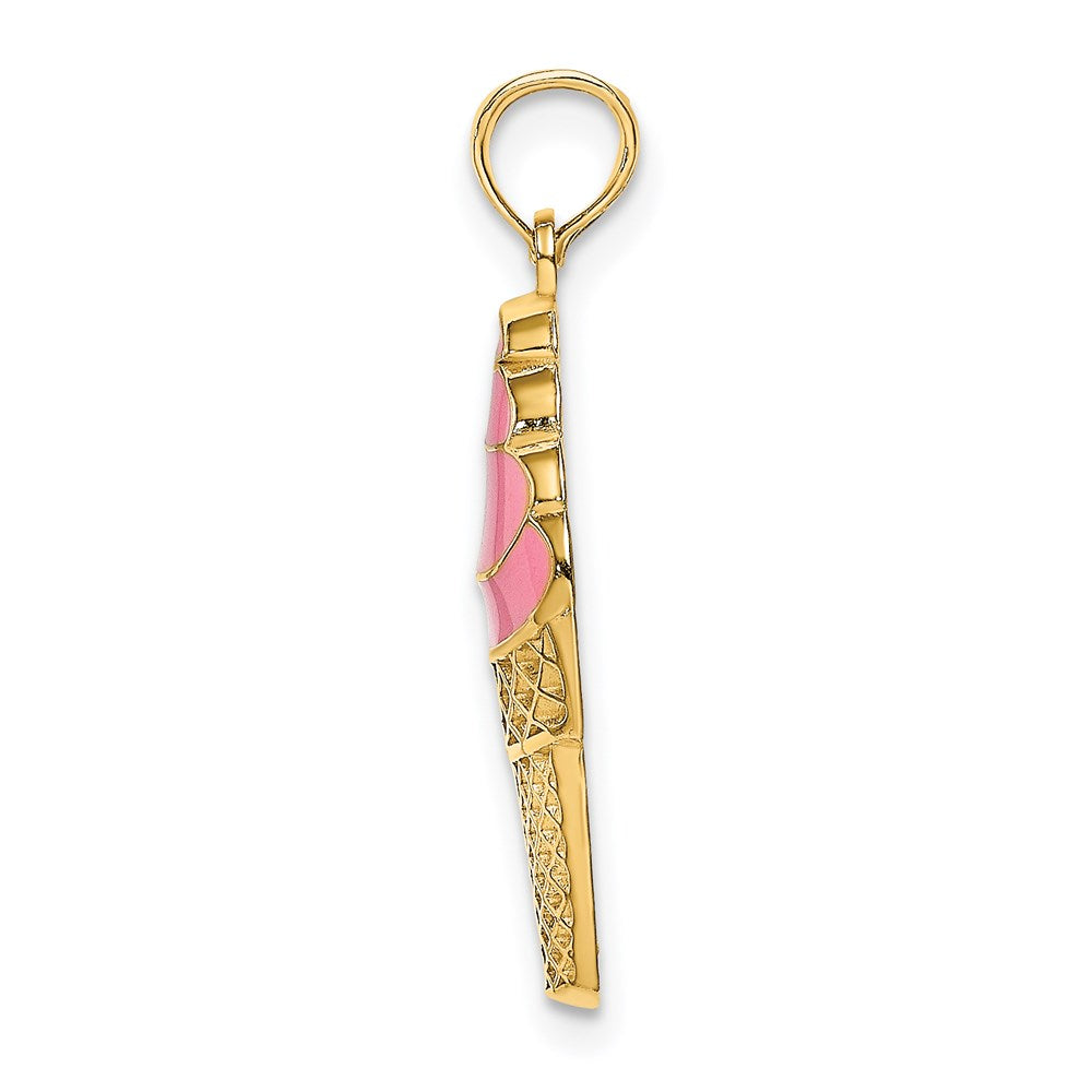 14K Gelbgold Erdbeer-Eistüten-Charm mit rosa Emaille
