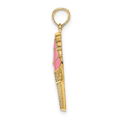 14K Gelbgold Erdbeer-Eistüten-Charm mit rosa Emaille