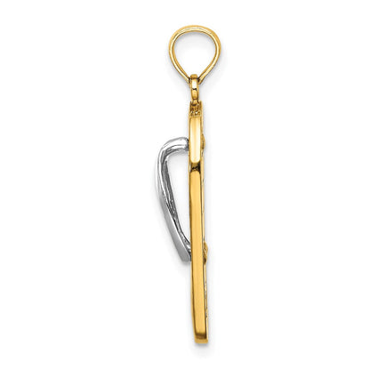 14K Gelb- und Rhodiumgold Flip-Flop-Charm mit Rhodium, 3D-Emaille-Blumen in Fuchsia und Weiß auf Aqua