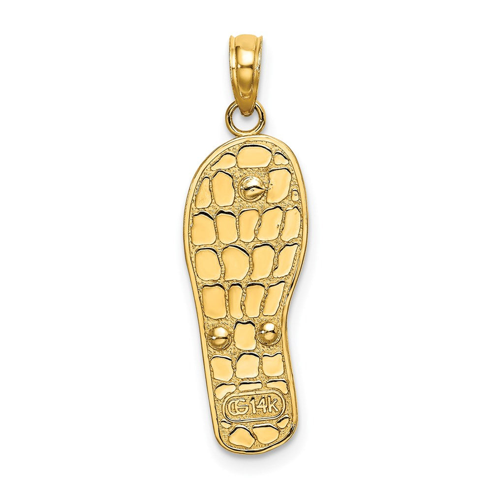 14K Gelb- und Rhodiumgold Flip-Flop-Charm mit Rhodium, 3D-Emaille-Blumen in Fuchsia und Weiß auf Aqua