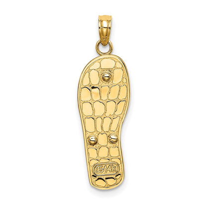 14K Gelb- und Rhodiumgold mit Rhodium-3D-Emaille-Palmen- und Eimer-Flip-Flop-Charm