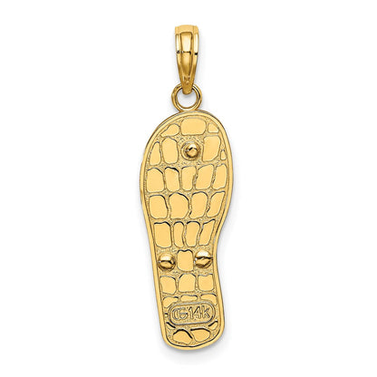 14K Gelb- und Rhodiumgold sowie Rhodium Mehrfarbiger 3D-Emaille-Fuchsienblüten-Charm auf Flip-Flop