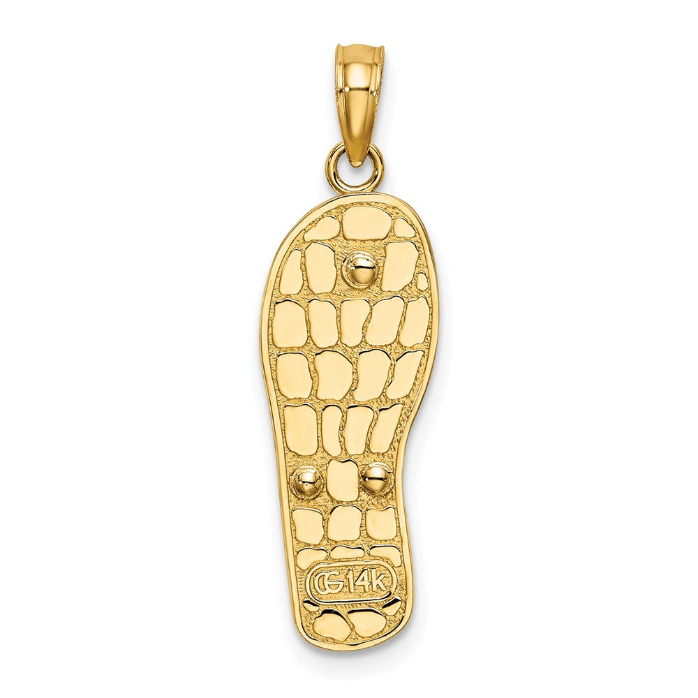 14K Gelb- und Rhodiumgold-Charm mit Rhodium, mehrfarbiger 3D-Emaille-Strandszene auf Flip-Flop