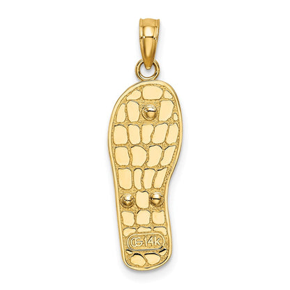 14K Gelb- und Rhodiumgold-Charm mit Rhodium, mehrfarbiger 3D-Emaille-Strandszene auf Flip-Flop