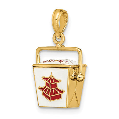 14k Gelbgold 3-D emaillierter beweglicher Chinesischer-Take-Out-Box-Charm