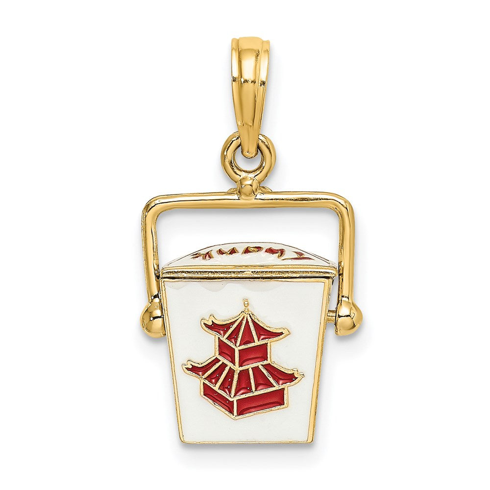 14k Gelbgold 3-D emaillierter beweglicher Chinesischer-Take-Out-Box-Charm