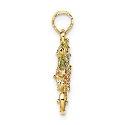 14K Gelbgold 3-D Blumen-Charm mit mehrfarbigem Emaille, Karabiner