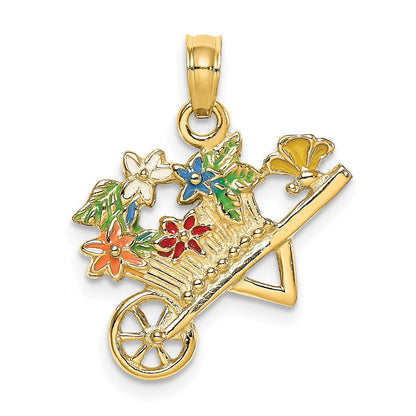 14K Gelbgold 3-D Blumen-Charm mit mehrfarbigem Emaille, Karabiner
