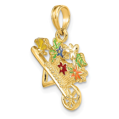 14K Gelbgold 3-D Blumen-Charm mit mehrfarbigem Emaille, Karabiner