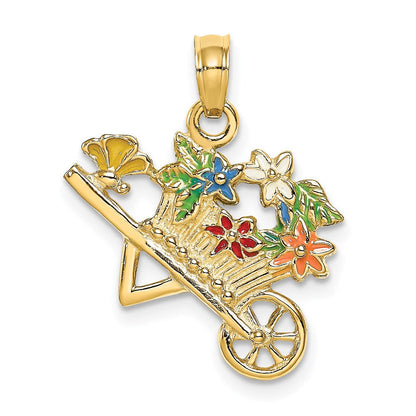 14K Gelbgold 3-D Blumen-Charm mit mehrfarbigem Emaille, Karabiner