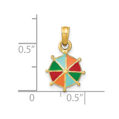 14K Gelbgold mit Mehrfarbig Emaille Umbrella Charm