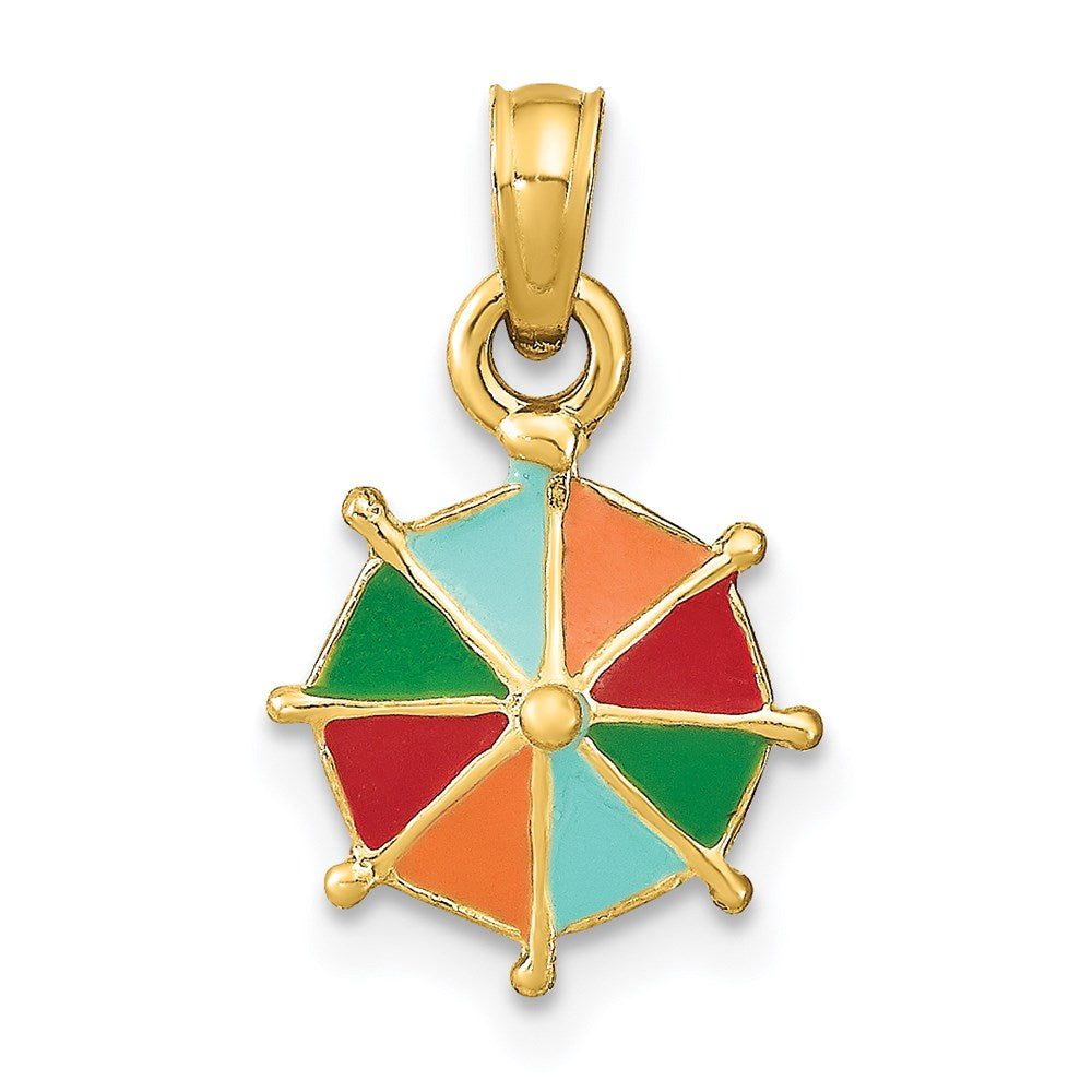 14K Gelbgold mit Mehrfarbig Emaille Umbrella Charm