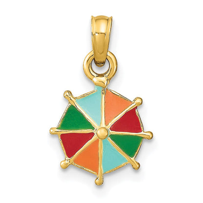 14K Gelbgold mit Mehrfarbig Emaille Umbrella Charm