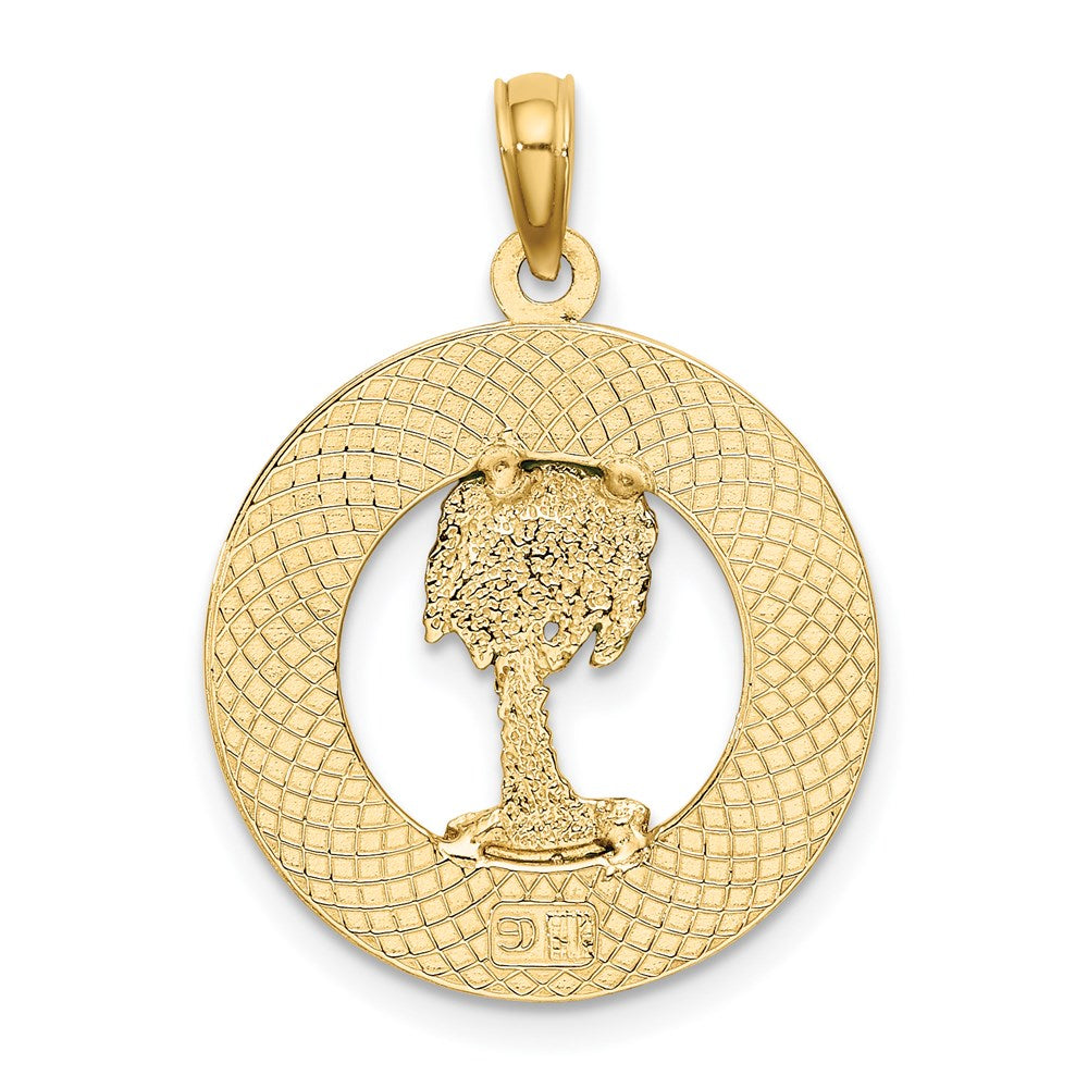 14 Karat Gelbgold emaillierter TURKS AND CAICOS-Charm mit Palme im Kreis