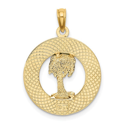 14 Karat Gelbgold emaillierter TURKS AND CAICOS-Charm mit Palme im Kreis