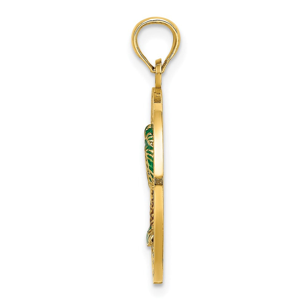 14K Gelbgold Charm "BLUFFTON SC" Kreis mit Palme, emailliert
