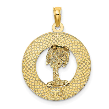 14K Gelbgold Charm "BLUFFTON SC" Kreis mit Palme, emailliert