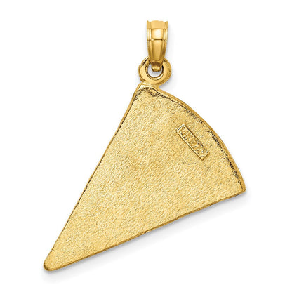 14K Gelbgold mit Emaille Groß Pepperoni Pizza Slice