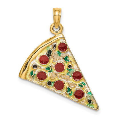 14K Gelbgold mit Emaille Groß Pepperoni Pizza Slice