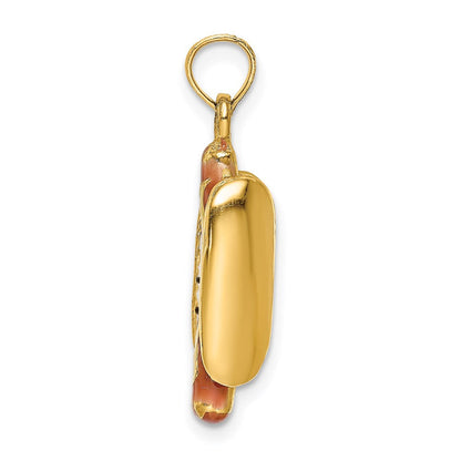 14K Gelbgold 3-d Emaille Hot Hund mit Bun Charm