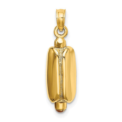 14K Gelbgold 3-d Emaille Hot Hund mit Bun Charm