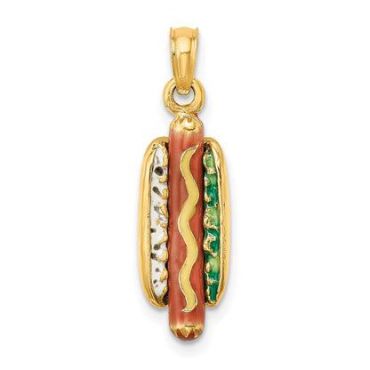 14K Gelbgold 3-d Emaille Hot Hund mit Bun Charm