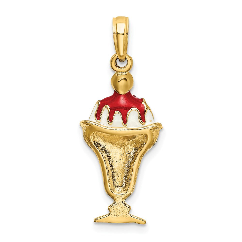 14K Gelbgold Charm „Schokoladen-Eisbecher mit Kirsche obenauf“