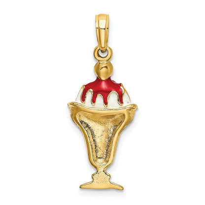 14K Gelbgold Charm „Schokoladen-Eisbecher mit Kirsche obenauf“