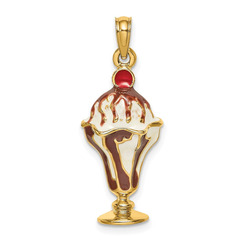 14K Gelbgold Charm „Schokoladen-Eisbecher mit Kirsche obenauf“