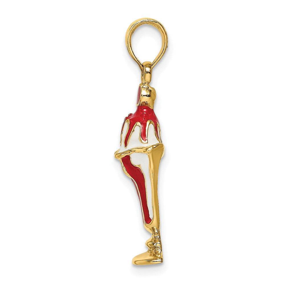 14K Gelbgold Erdbeer-Eisbecher-Charm mit Kirsche obenauf
