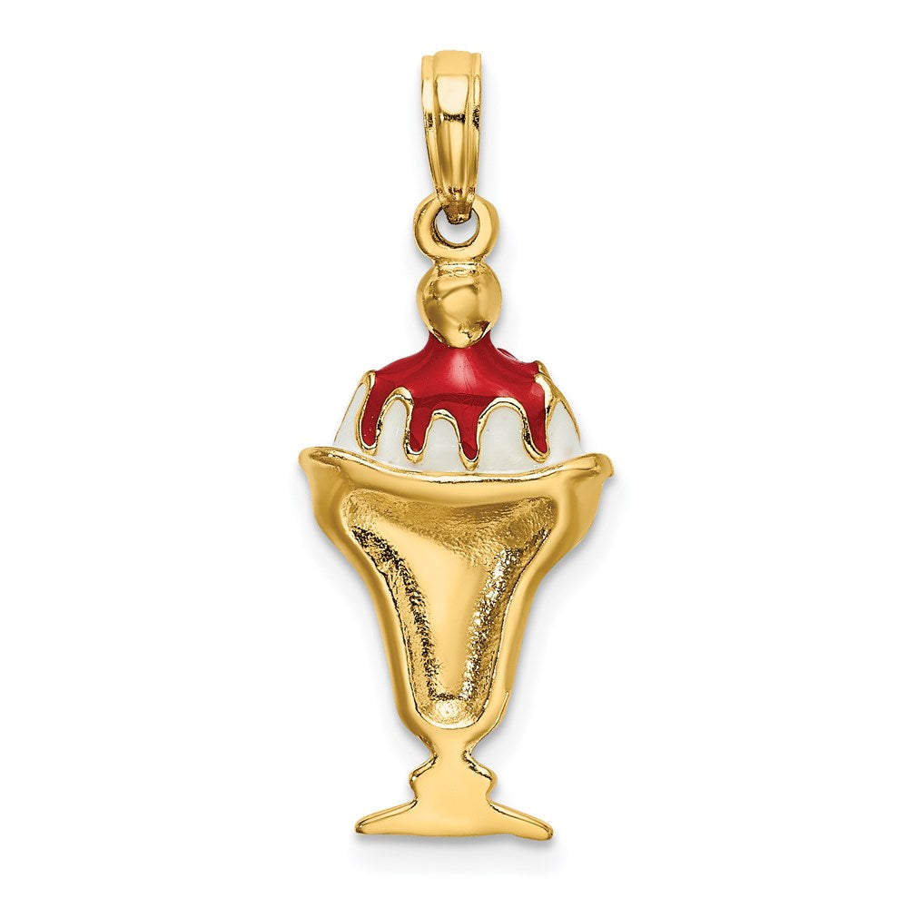 14K Gelbgold Erdbeer-Eisbecher-Charm mit Kirsche obenauf