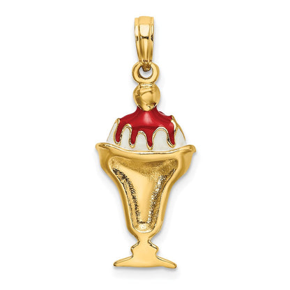 14K Gelbgold Erdbeer-Eisbecher-Charm mit Kirsche obenauf