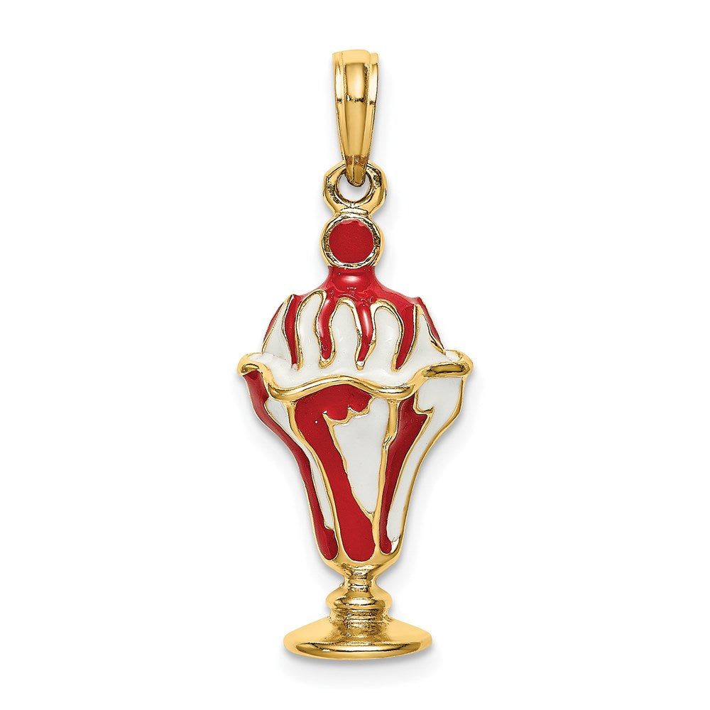 14K Gelbgold Erdbeer-Eisbecher-Charm mit Kirsche obenauf