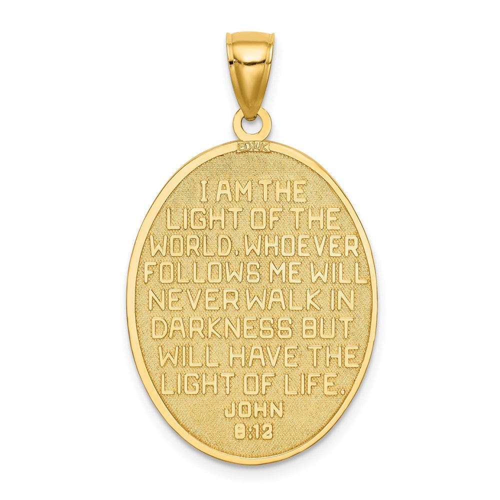 14K Gelbgold Emaille-Leuchtturm-Anhänger mit "Johannes 8:12" auf der Rückseite