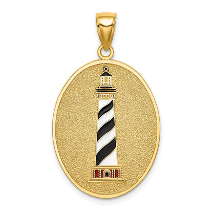 14K Gelbgold Emaille-Leuchtturm-Anhänger mit "Johannes 8:12" auf der Rückseite