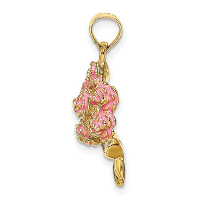 14K Gelbgold Emailliert Bouquet Of Rosa Roses